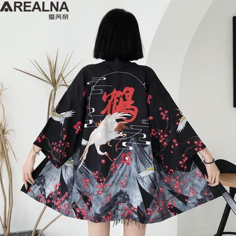 Baju Kimono Pria Haori Yukata Men Korean Samurai Japanese Kimono Traditional Clothing Vintage Crane