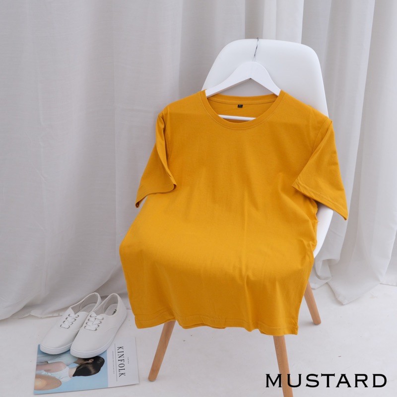 KAOS POLOS A COTTON COMBED 30S BASIC TEE KATUN UNISEX MURAH O NECK OBLONG GROSIR ABG CASUAL DISTRO-MUSTARD