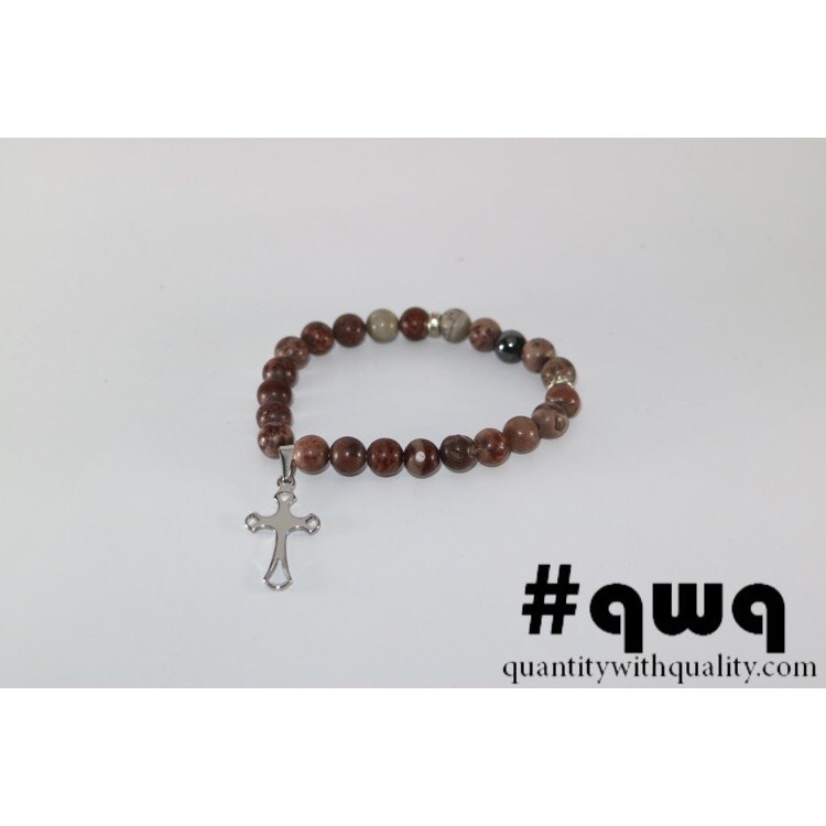 gelang batu korea jasper dengan salib cross titanium tahan karat