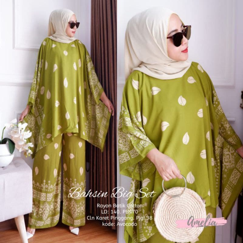 Wayang Set Tunik - One Set Wanita Kekinian Rayon Premium Setelan Wanita Celana Kulot OOTD LD 110 cm