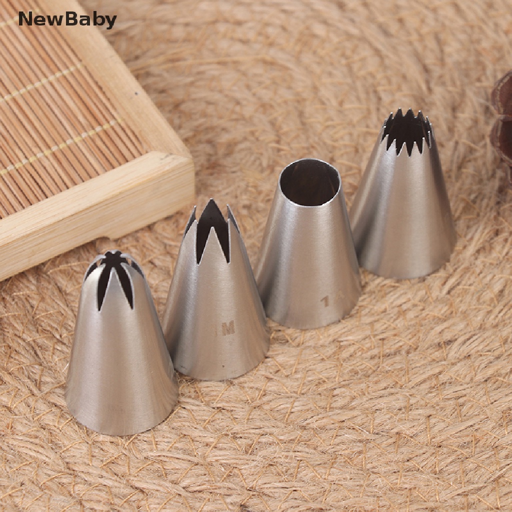 Newbaby 4Pcs / Set Spuit Piping Bahan Stainless Steel Ukuran Medium Untuk Dekorasi Kue