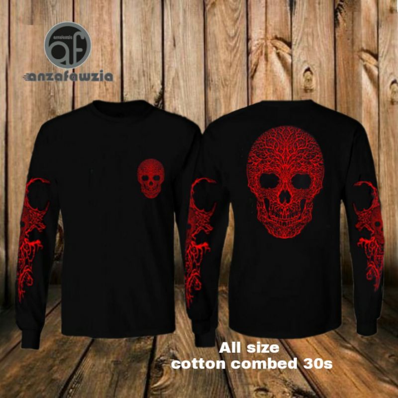 Anzafawzia Kaos Distro LENGAN PANJANG Pria COD //KAOS PANJANG PRIA TGK Red/Grosir Atasan oblong pria