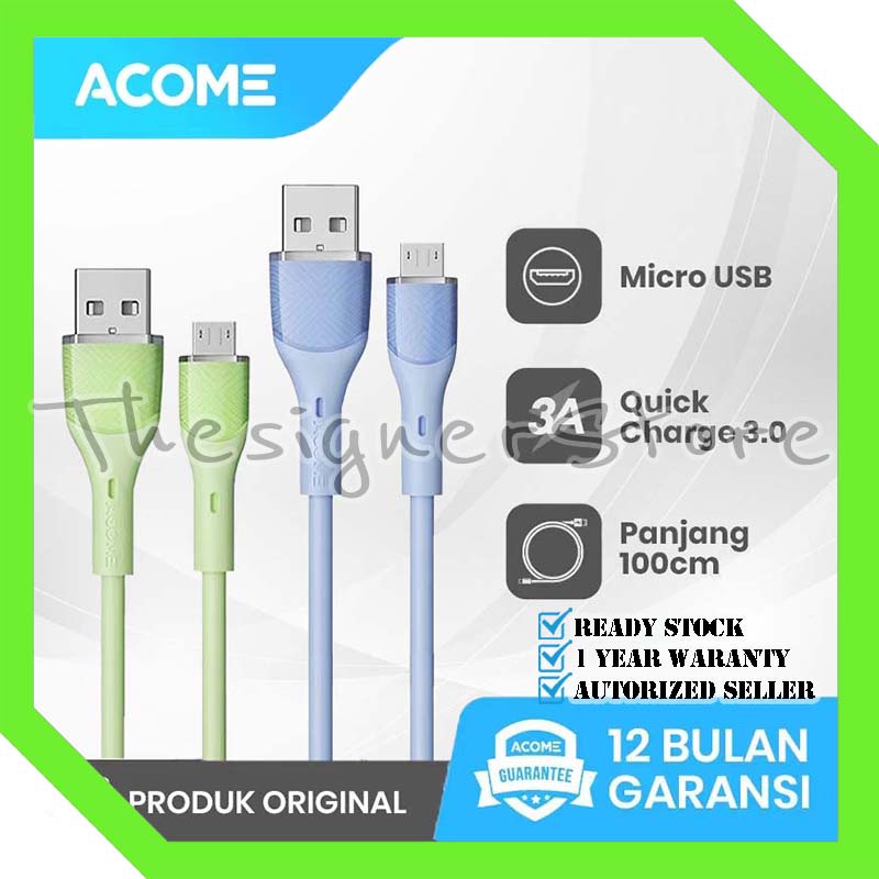 ACOME AGM010 Kabel Data Micro USB Fast Charging 3A 1 meter Seri Warna Warni Garansi Resmi 1 Tahun