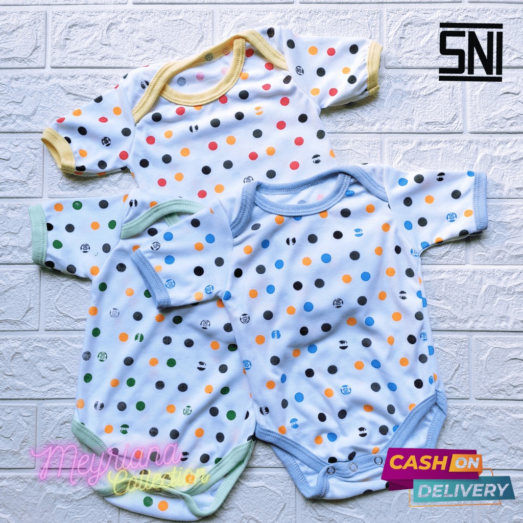 3 Setel Baju Jumper Bayi Setelan Baju Kodok Jumsuit Motip Polkadot Bayi Baru Lahir Bodysuit Newborn 0 - 63 Bulan Meyriana Collection