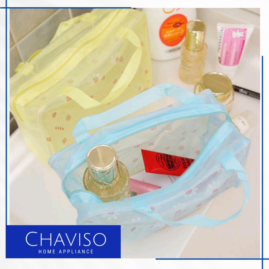CHAVISO Tas Kosmetik Transparan Bunga Organizer Anti Air Waterproof / tempat sabun mandi / tas trave