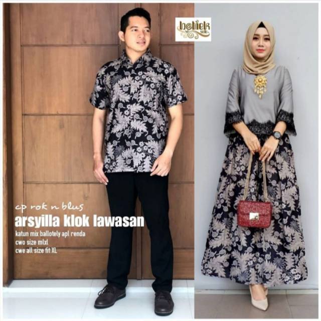 Baju batik couple gamis anak muda model modis kombinasi
