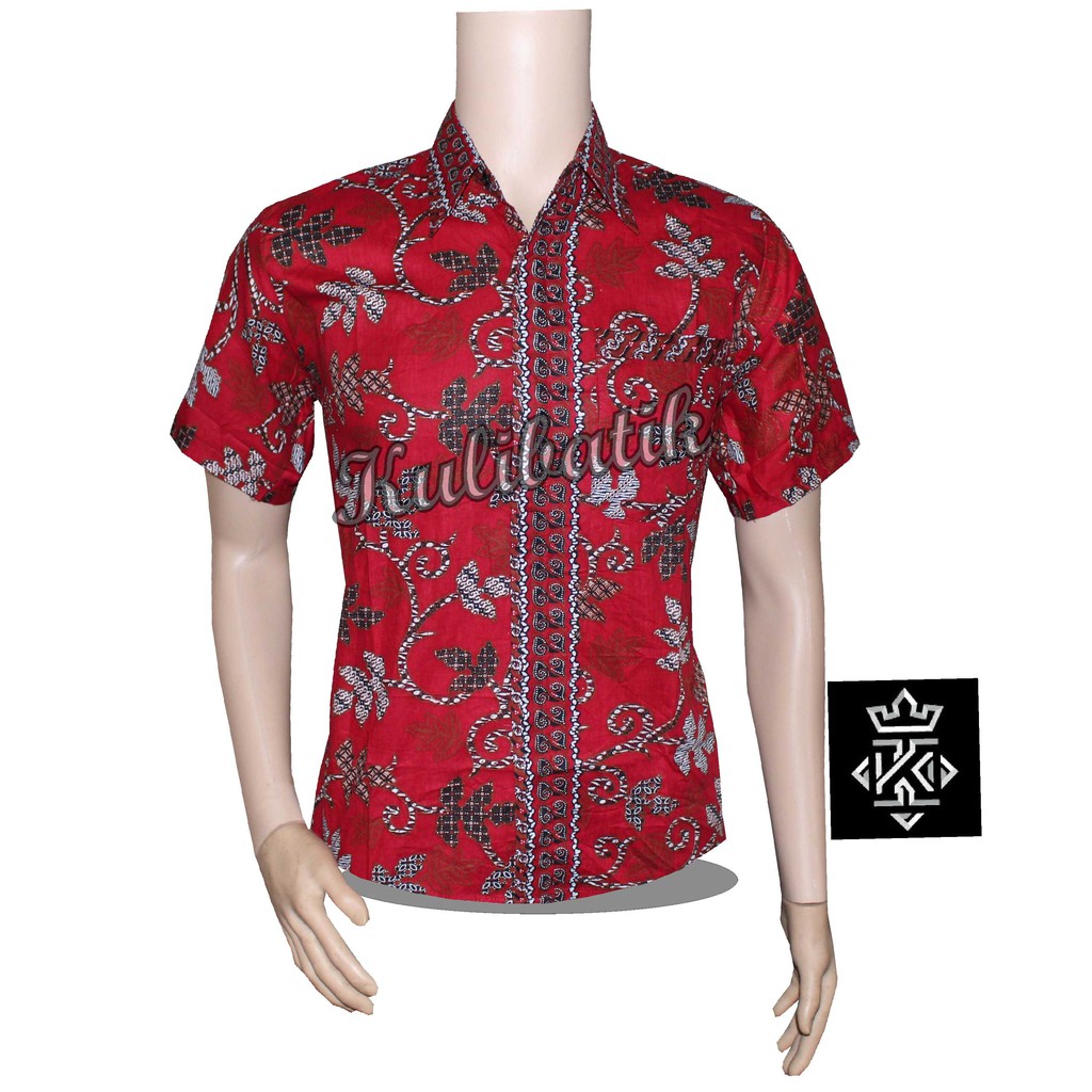 Risna Batik HRB026 kenongo kemeja hem pendek padi pekalongan M L XL MURAH KEREN bati pria wajik biru