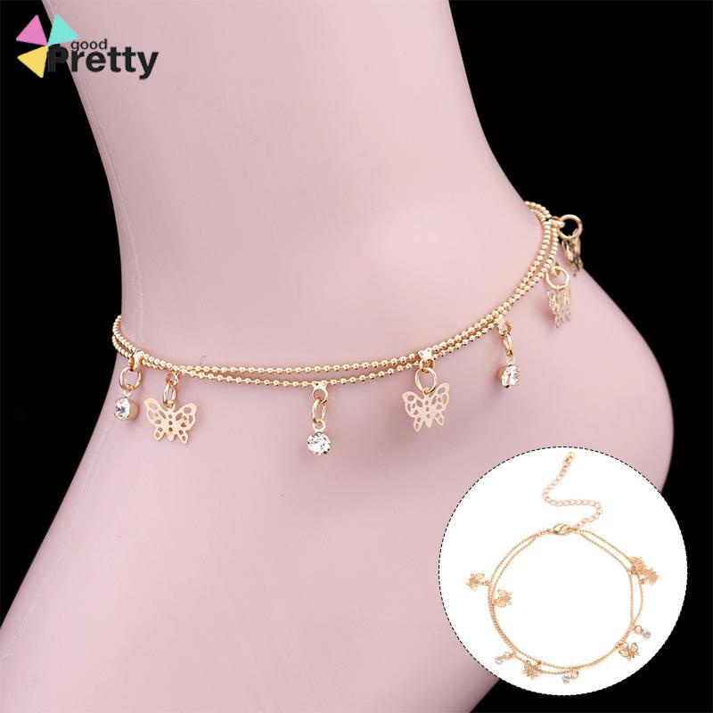 Double Layer Hollow Butterfly Liontin Gelang Kaki Paduan Fashion Sepatu Wanita Yang Indah - PD