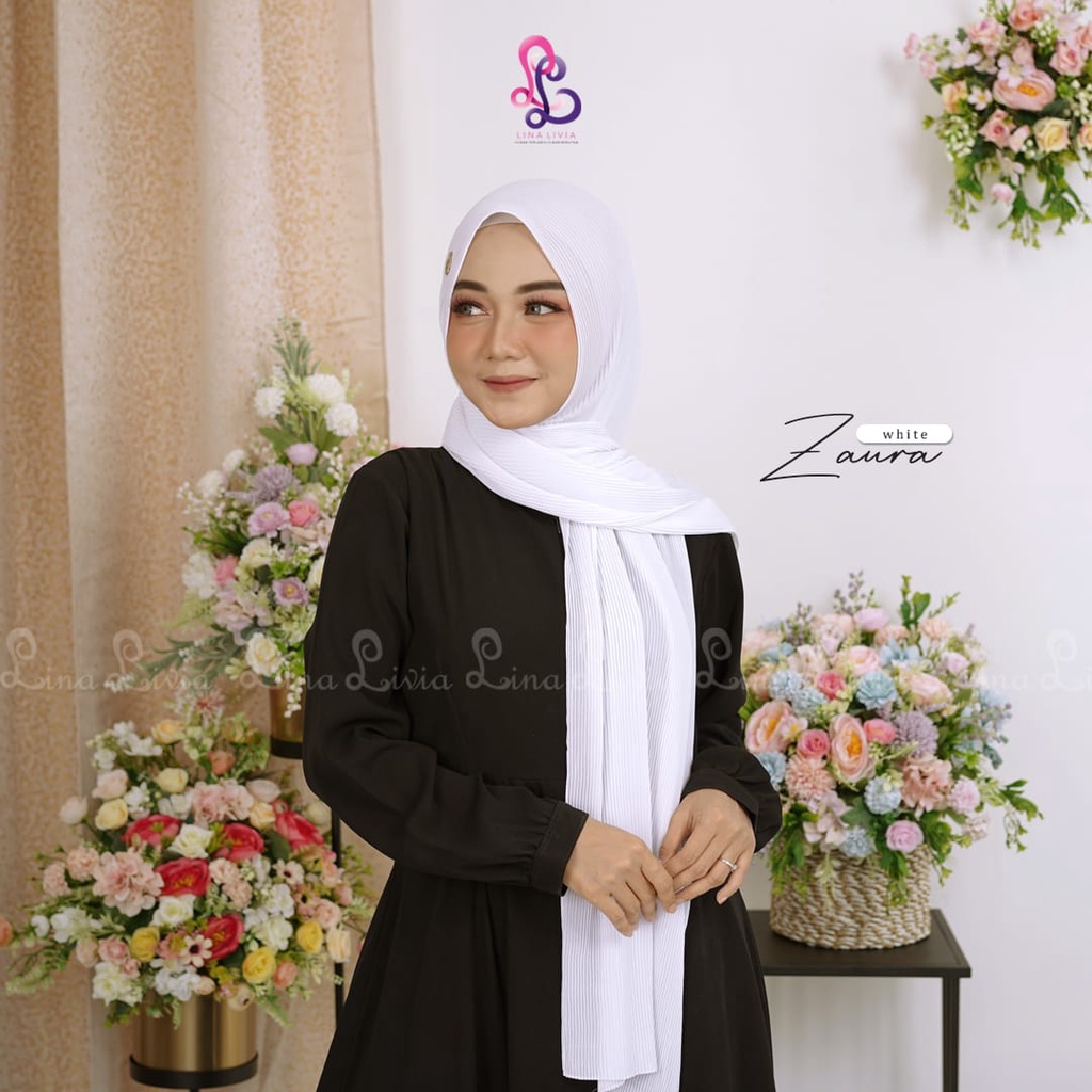 (COD)PROMO New Zaura by LinaLivia Hijab ORI - Bahan Ceruty Babydoll Premium - Harga Reseller