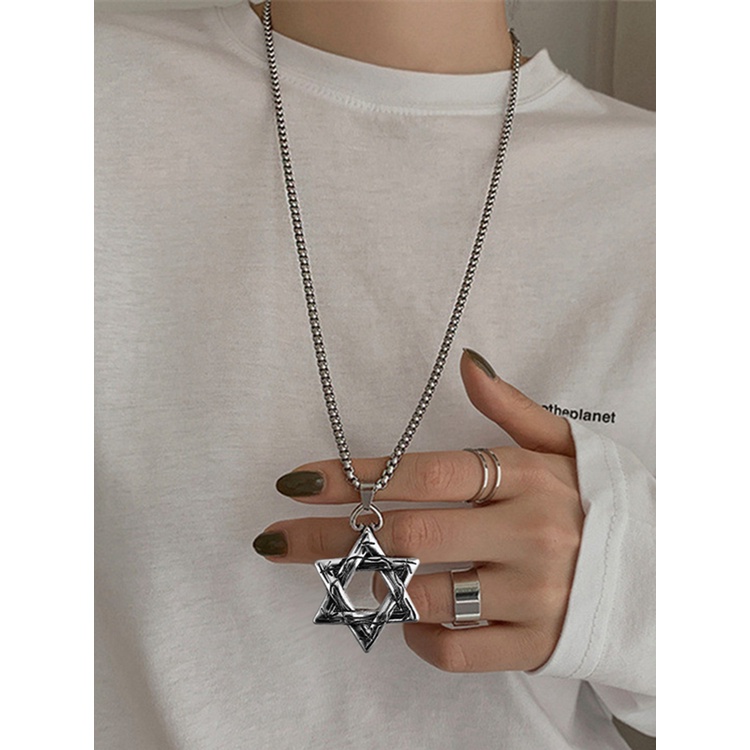 Kalung Rantai Liontin Hexagram Gaya Hip Hop Untuk Unisex