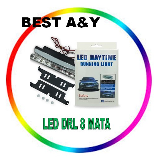 LED DRL Car Mobil Daylight Fog Lamp  8 SMD LED Bulbs 6000K 12V LENGKAP Plat Bracket Dudukan