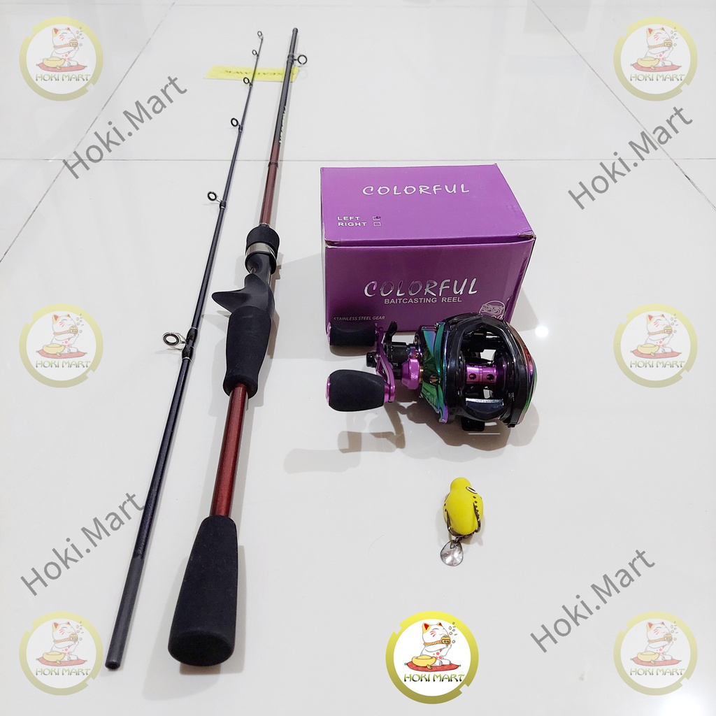 joran set seahawk + colorful ( bait casting / bc ) free soft frog