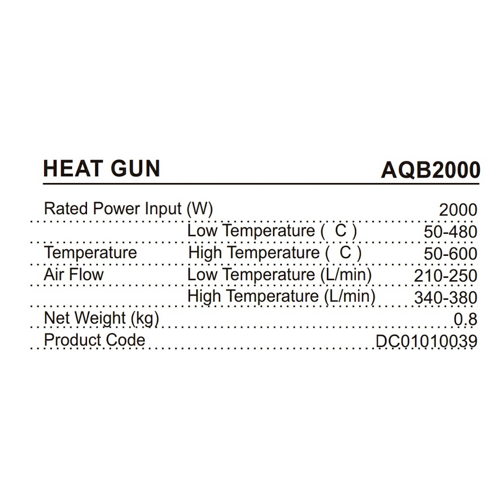 DCA AQB2000 Hot air gun / Heat gun / Hot air blower