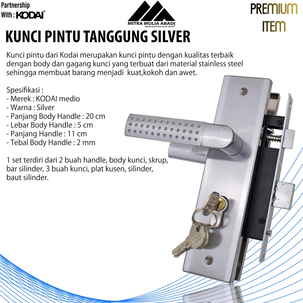 Kunci Pintu Tanggung Silver By KODAI Medio Gagang Minimalis I Fullset