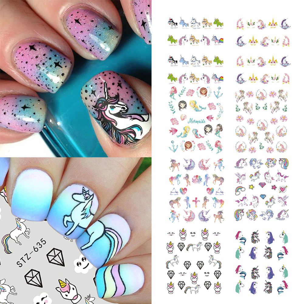 Stiker Nail Art Transfer Air Desain Kartun Unicorn Warna Stiker Nail Art Transfer Air Desain Kartun Unicorn Warna