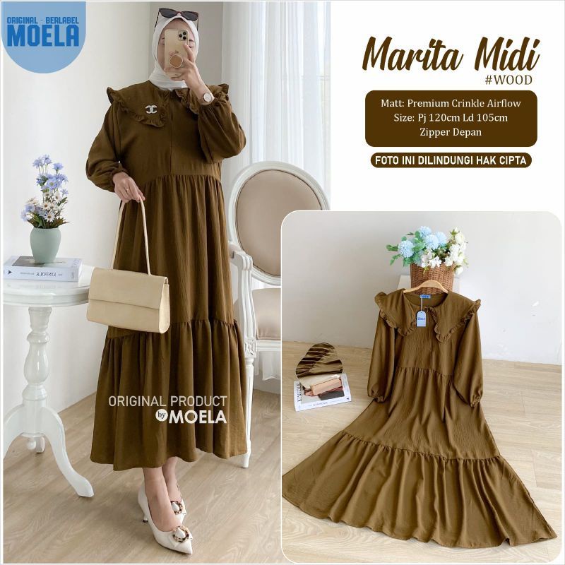 marita midi dres busui ld 105 pj 120 mat crinkle airflow premium ori berlabel moela solo