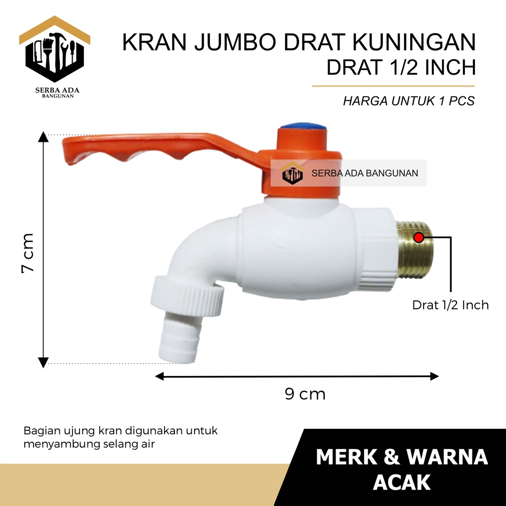 [COD] Kran PVC JUMBO drat KUNINGAN - GAGANG BESI KUAT - KRAN SUPER TEBAL BODY BESAR KUAT DIBANTING TIDAK PATAH