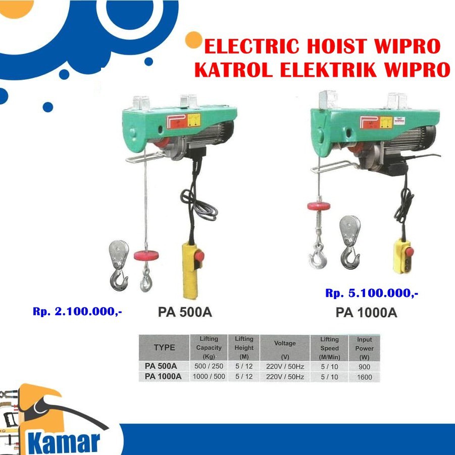 Electric Hoist 500 kg PA 500 Wipro Katrol Listrik 500 kg PA 500 Wipro Electric Hoist Wipro