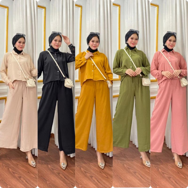 SETELAN CRINKLE//UKURAN JUMBO//ATASAN KULOT CRINKLE//CROPTOP VIRAL//RUBI CRINKLE