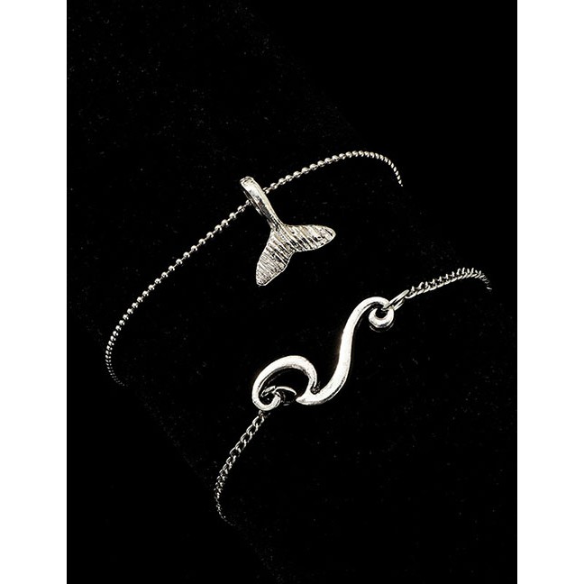 LRC Gelang kaki Fashion Silver Alloy Fishtail Wave Anklet F58382