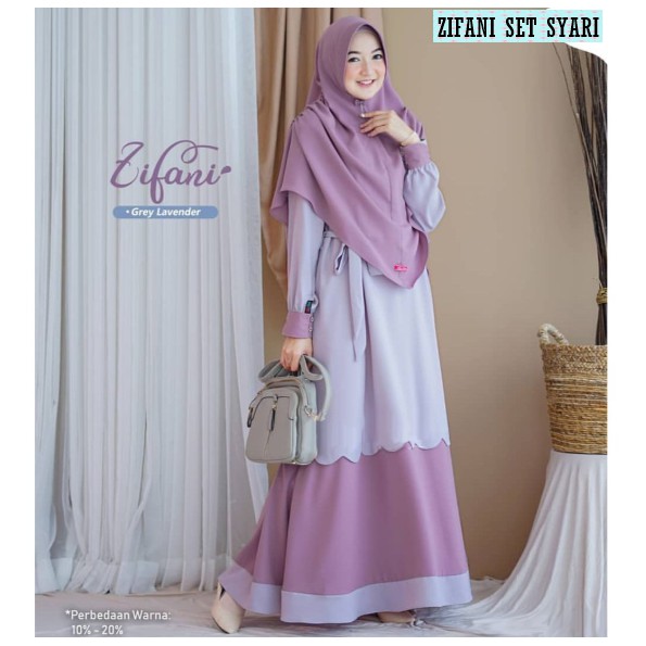 Zifani Set Syari Gamis + Khimar l Baju Gamis Dewasa Syar'i Untuk Ke Pesta Harga Murah l ASRI
