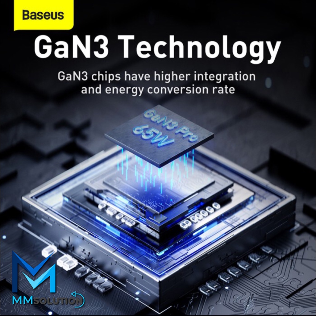 BASEUS GaNFast 65W Travel Charger PD Power Delivery Fast Charging SCP - US PIN Colokan Pipih