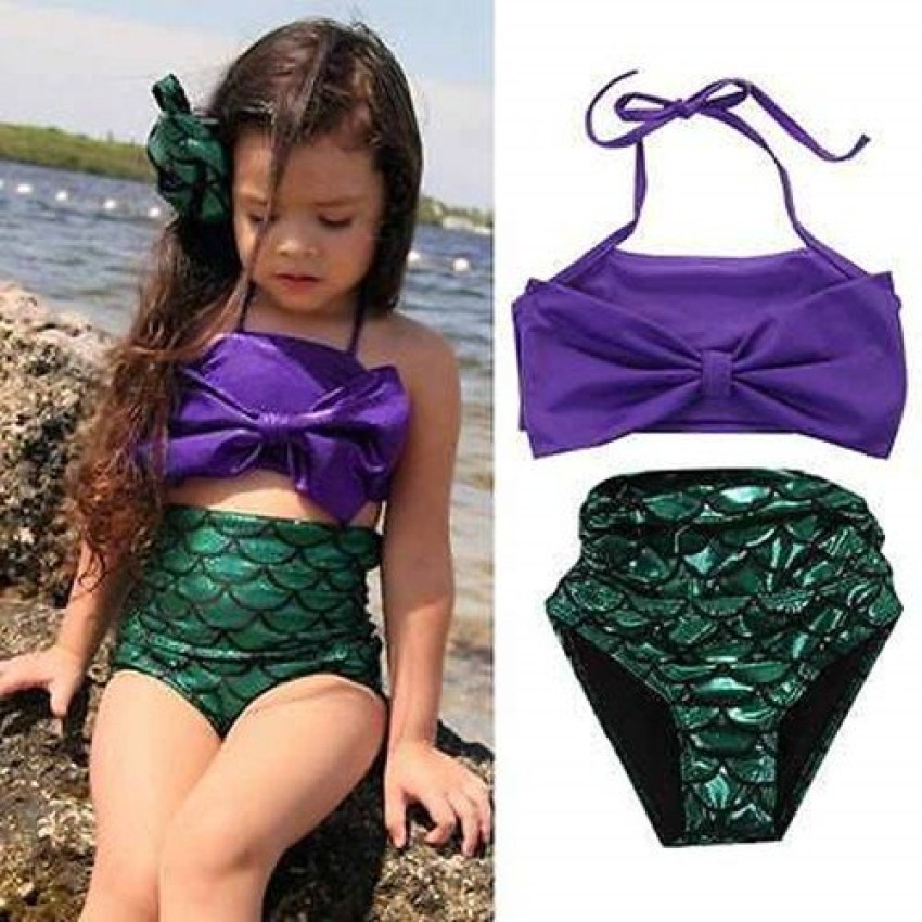 Girls Anak Bayi Putri Duyung Ekor Charm Bikini Set Pakaian Baju Renang  Ungu   Hijau