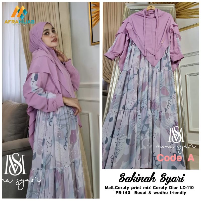 Baju New SAKINAH Syari/Bahan Ceruty print mix ceruti dior, busui &wudhu friendly