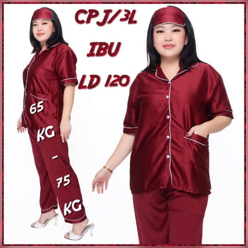 Baju tidur satin polos wanita dewasa setelan celana panjang lengan pendek / Pakaian piyama perempuan