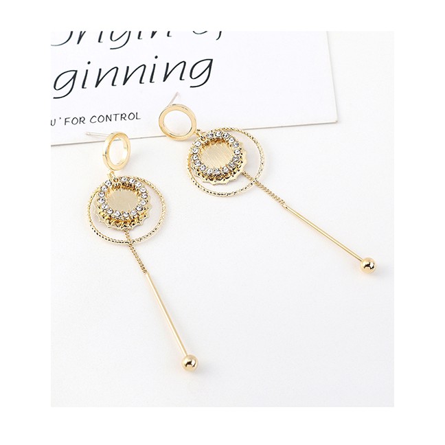 LRC Anting Tusuk Fashion Golden Real Gold Plated Tassel Small Circle S925 Silver Pin Earrings Y63033