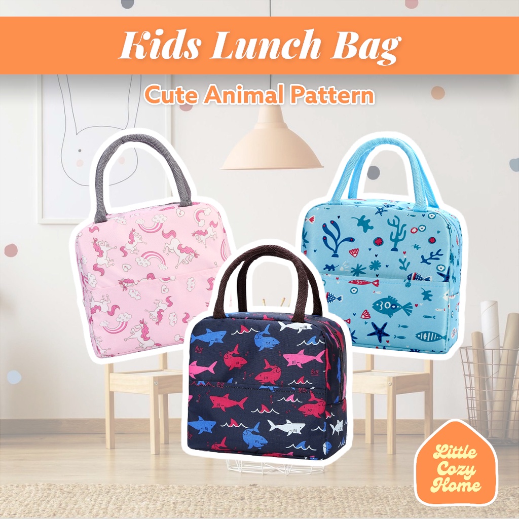 Waterproof Lunch Bag Animal Pattern / Unicorn Baby Shark Fish Lunch Box /  WARNA LENGKAP / Tas Bekal Makanan Anti Air / Cooler Bag Lunch Box Aluminium Foil