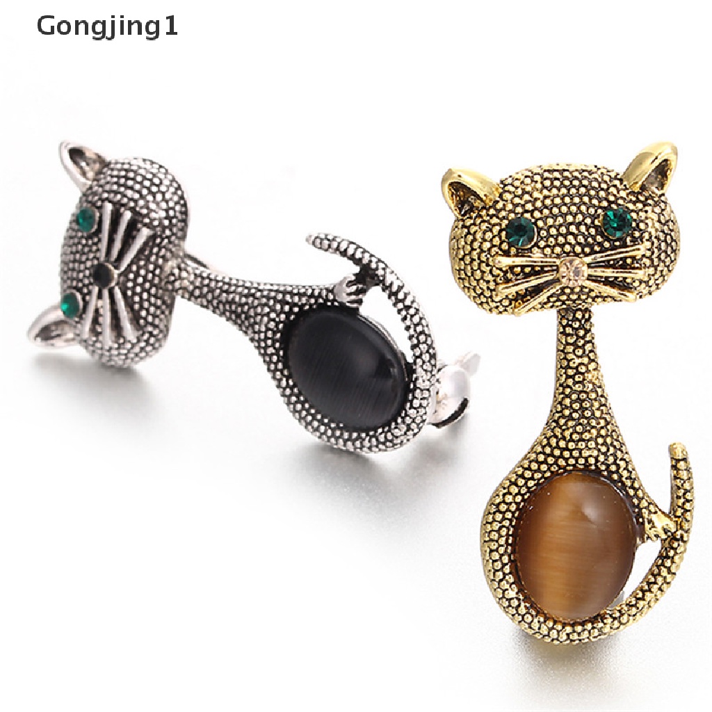 Gongjing1 Bros Pin Wanita Desain Hewan Kucing Hias Batu Opal Untuk Pernikahan