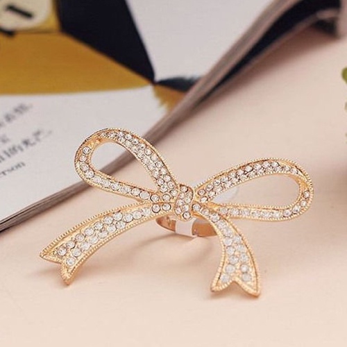 Hu Hu Hu Hu Hu Alat Bantu Pasang Kacamata♡ Cincin Knuckle Wanita Desain Pita Besar Hias Berlian Imitasi Berkilau Untuk Hadiah