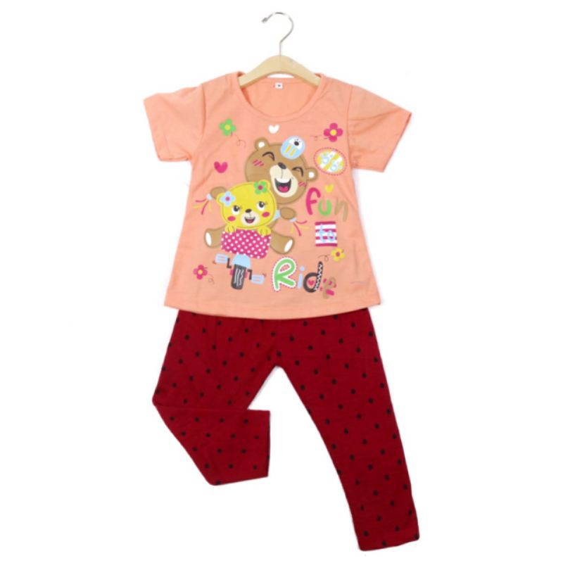 SETELAN BAJU ANAK PEREMPUAN MOTIF BEAR 2-6 TAHUN NEW