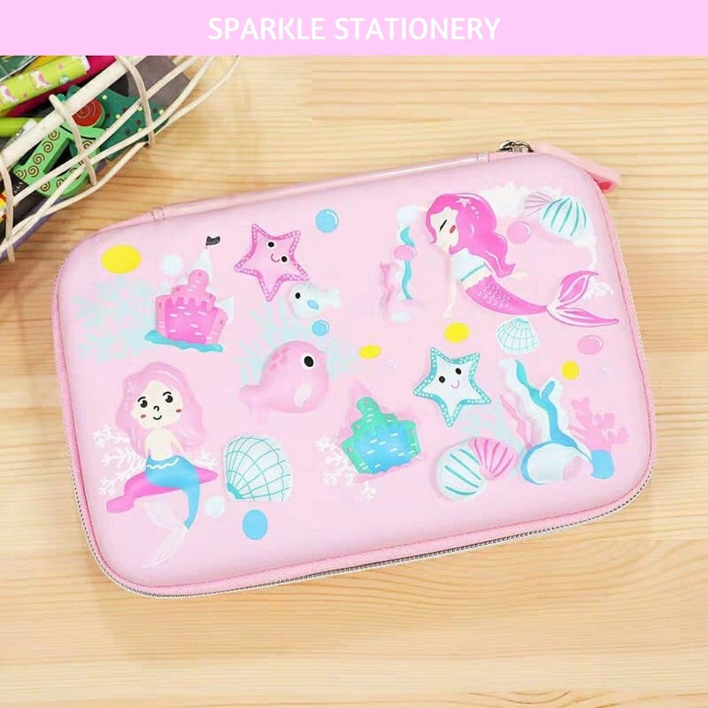 TEMPAT PENSIL HARDCASE ALA SMIGGLE MERMAID DUNIA LAUT WARNA PINK BIRU IMPORT TAS BATAM FREE ONGKIR