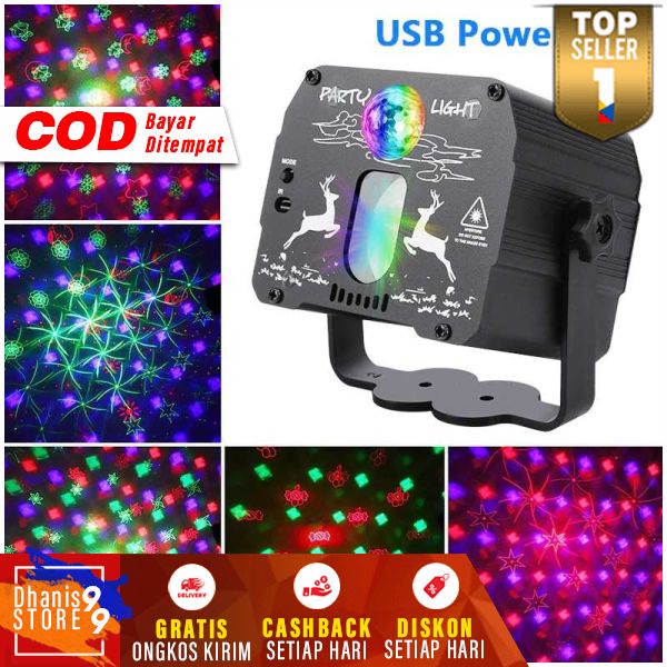 Proyektor Laser LED Lampu DJ Party RGB Lights USB 8W Lampu Pesta Hias Portable Remote Control Tenaga USB Berkualitas