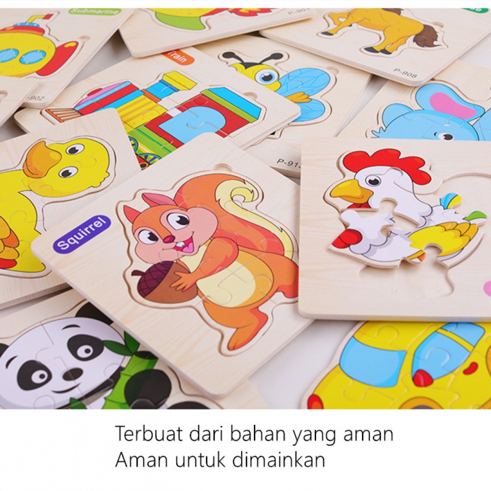 MAINAN ANAK EDUKASI PUZZLE PUZEL JIGSAW KAYU 3D TIMBUL HEWAN BUAH KENDARAAN KARAKTER MAINAN EDUKASI