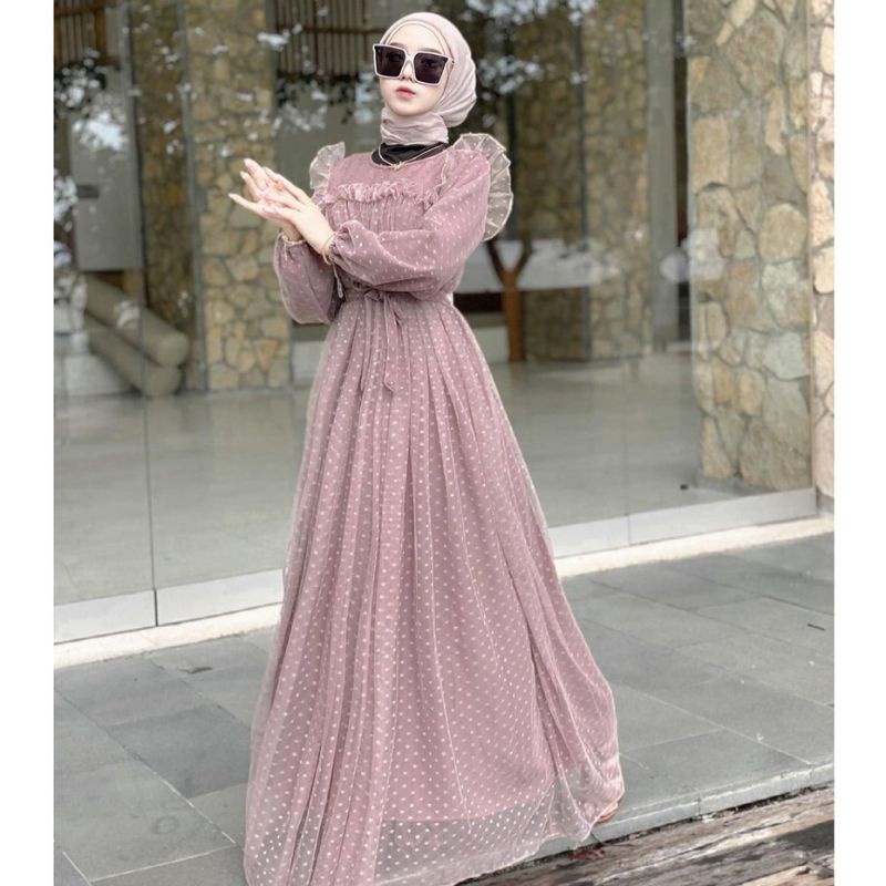 Promo  Gamis Brokat Tile Dotty Premium Ganis kekinian