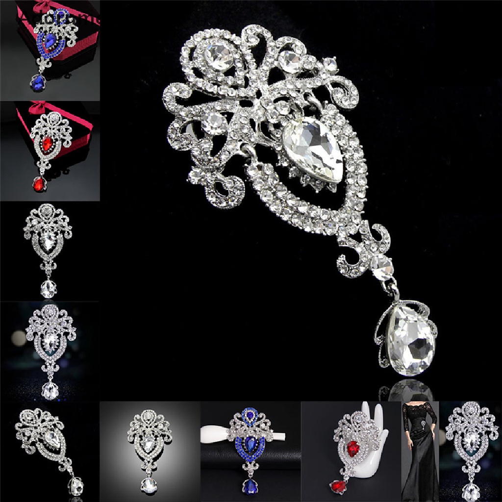 (AdornmentNo1) Pin / Bros Bunga Besar Hias Kristal / Berlian Imitasi Warna Silver Untuk Pengantin Wanita