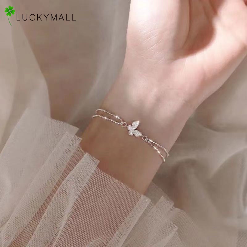 Temperament Diamond Butterfly Adjustable Bracelets Double Metal Rounded Bracelet for Women Gift Jewelry Accessories