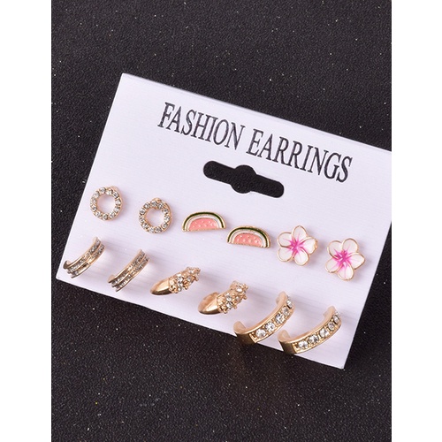 LRC Anting set Fashion Suit Fruit Flower Diamond Alloy Earrings V35415