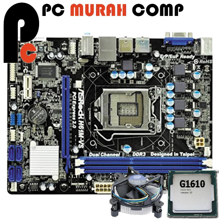 Motherboard Intel LGA 1155 H61 Dengan Processor G1610  Bonus fan intel