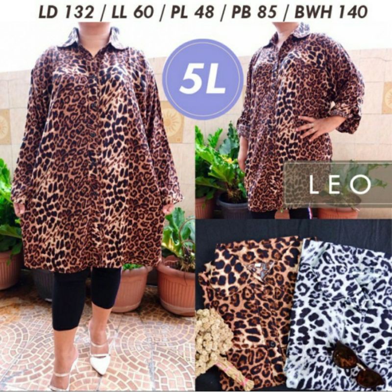 Baju Wanita Big Size Kemeja Jumbo Leopard 5L