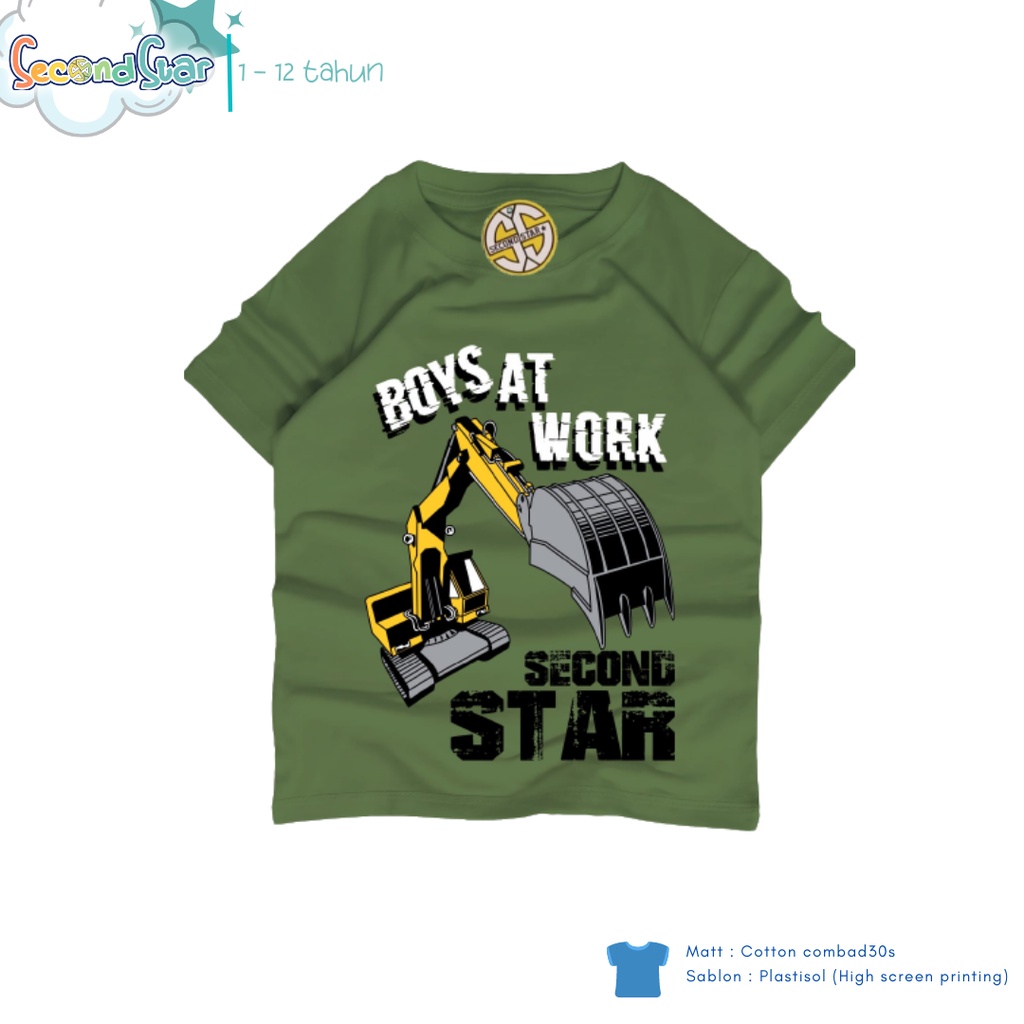 Second Star baju anak laki laki perempuan unisex Kaos oblong 1 - 12 tahun warna army