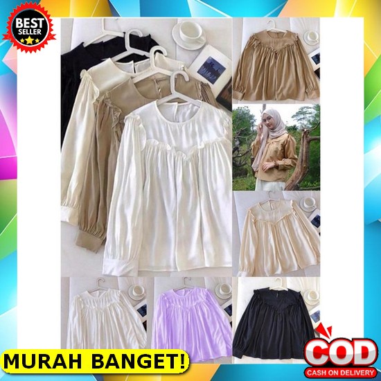 Melva Blouse Lengan Balon Shirt Wanita Lengan Panjang Blus Wanita Kekinian 2021 Afi - Ec - Made Top 