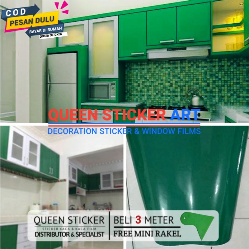 Wall Sticker / Wallpaper Stiker Lemari Meja Dapur Polos Premium Warna Hijau Anti Air Dan Minyak Walpaper
