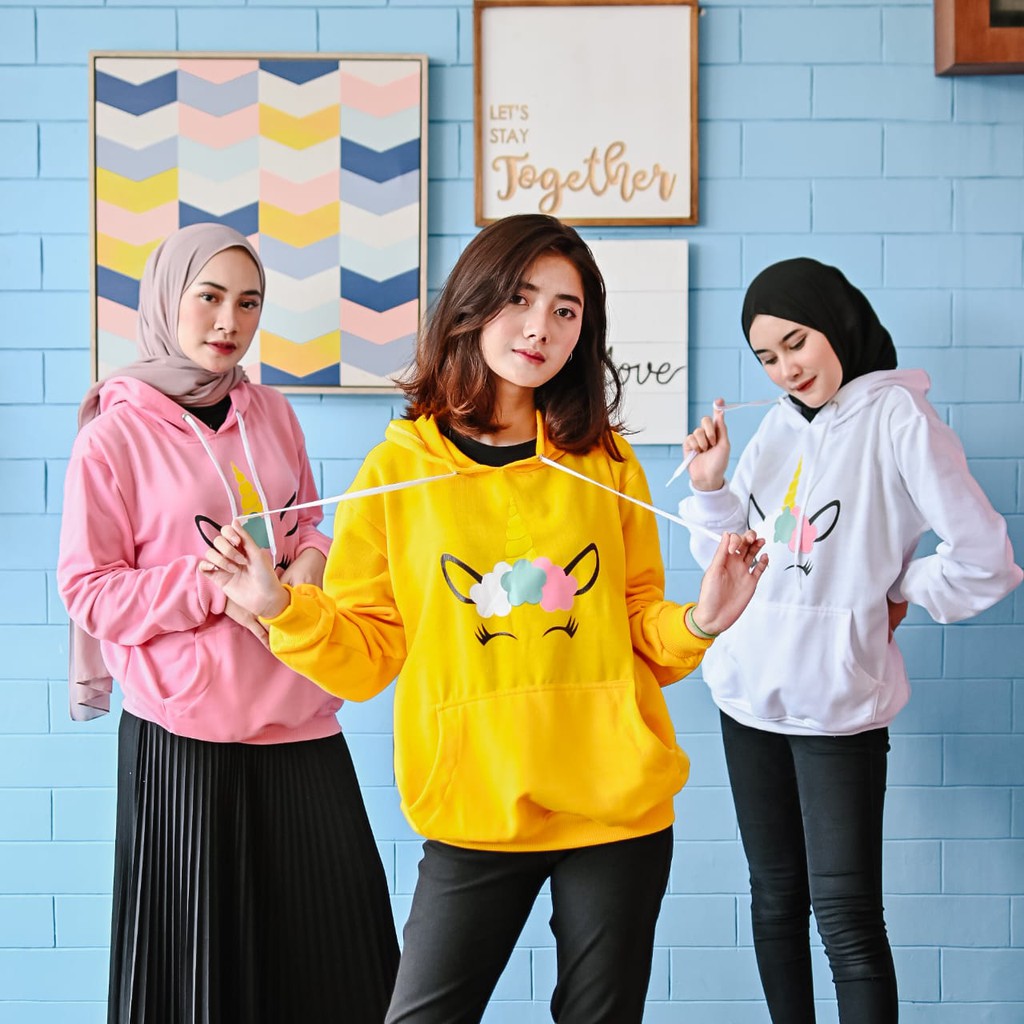 HOODIE UNICORN RAINBOW / HOODIE WANITA TEBAL