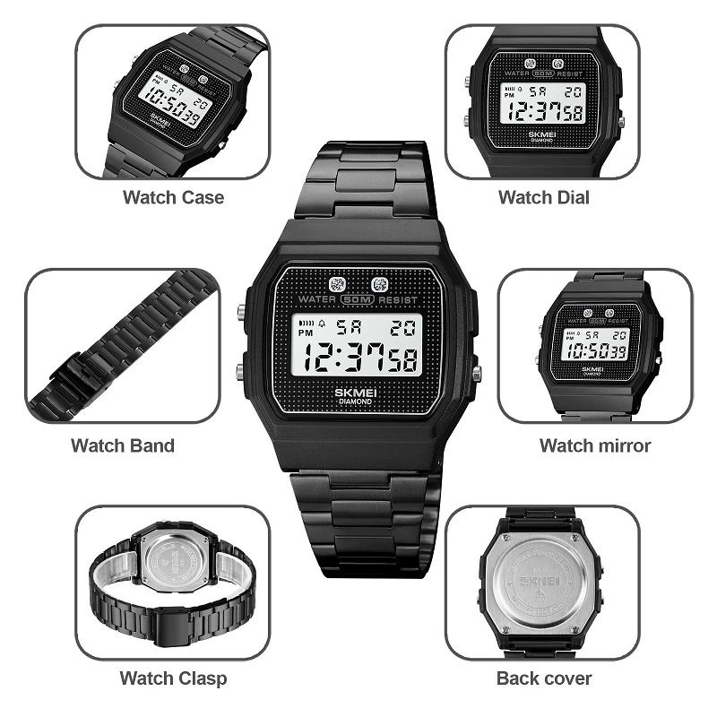 SKMEI 1952 Jam Tangan Wanita Pria Digital Chronograph Tali Stainless Steel WATCHKITE WKOS