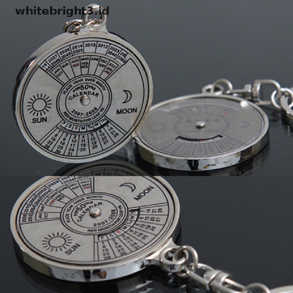 {whitebright3.id} Cool Stylish 50 Year Calendar Key Chain Keyring Keyfob Metal Alloy Ring Compass ,