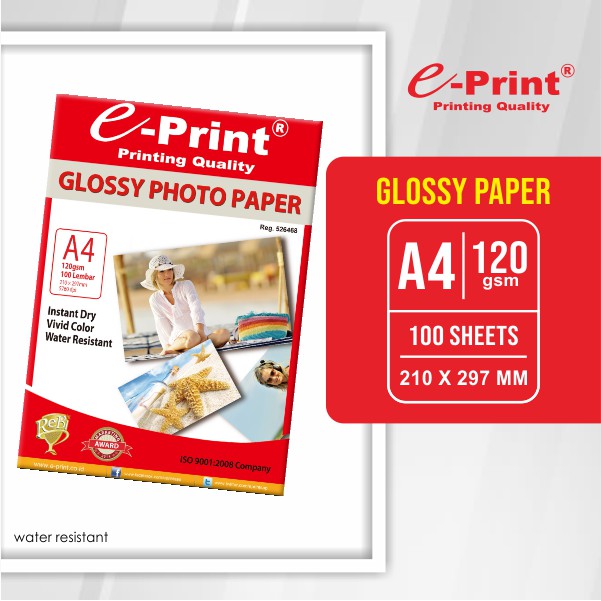 Kertas Foto Glossy Photo Paper 120gsm A4 100lembar e-Print